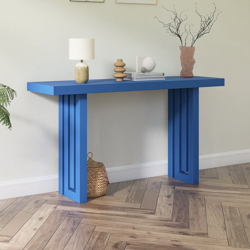 Console en placage de chêne de conception unique avec des formes latérales distinctives, Bleu