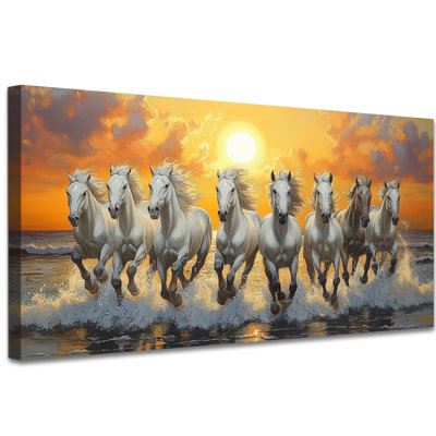 Art mural sur toile de cheval - Superbes chevaux de course, décoration murale pour le salon, impression panoramique de cheval pour la chambre à coucher, peinture sur toile de pin vive encadrée, 12 po x 24 po