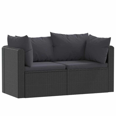 Garden Sofa Black Poly Rattan Medium Modular Outdoor Sofa Set Stylish Modern Layout