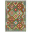 Tapis vert / rouge / beige à motif géométrique en laine tissé à plat 3 pi 4 po x 4 pi 10 po Pauletta