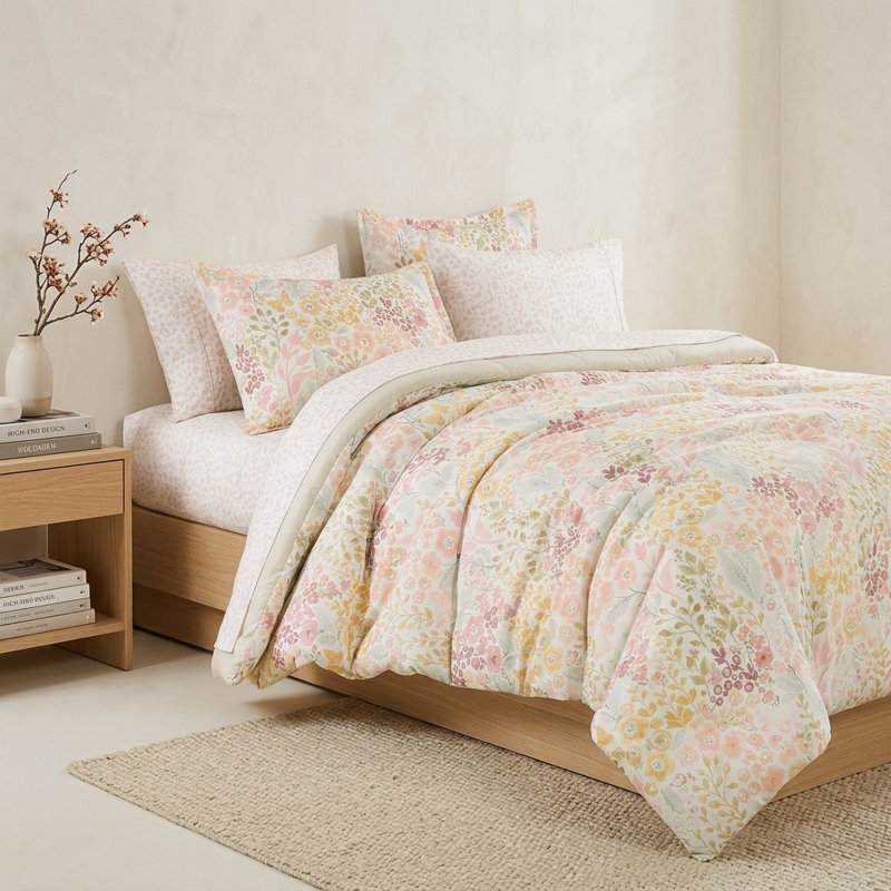 Floral Bed In A Bag Comforter Set, Queen Comforter + 6 Additional Pieces, Yellow