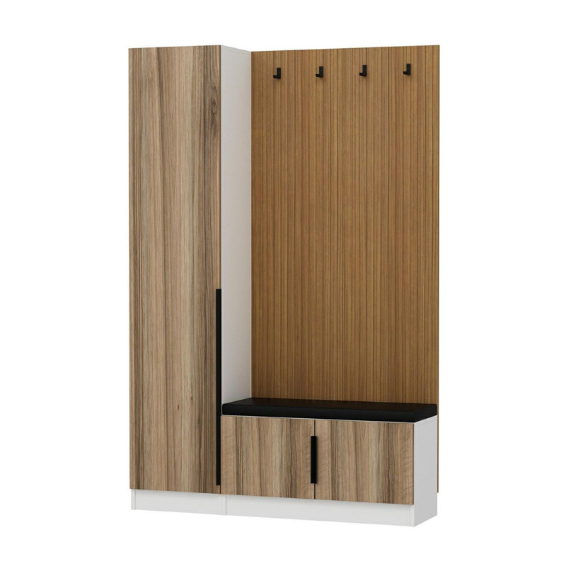 Modern Hall Stand, Walnut Color, 53.1 x 82.7 x 13.8 inches | 100% Melamine Coated Particle Board, Thickness: 0.7 inches | Stylish Storage Solution for Entryway, Durable and Elegant Design