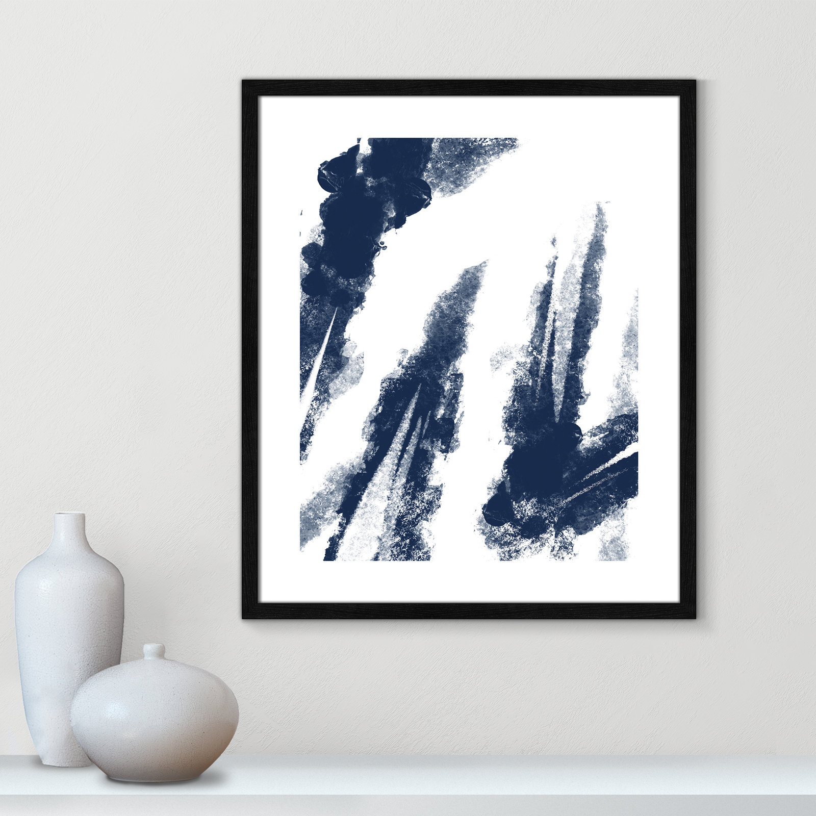 Ferne "Navy Striking Seams 2" Print, Black Wood Framed Paper, 25.5" H x 21.5" W x 0.75" D