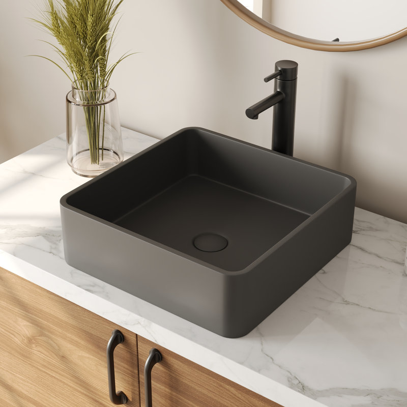 DeerValley 15" x 5'' Bathroom Sink,Black Square Concrete Vessel Bathroom Sink Vessel Sink