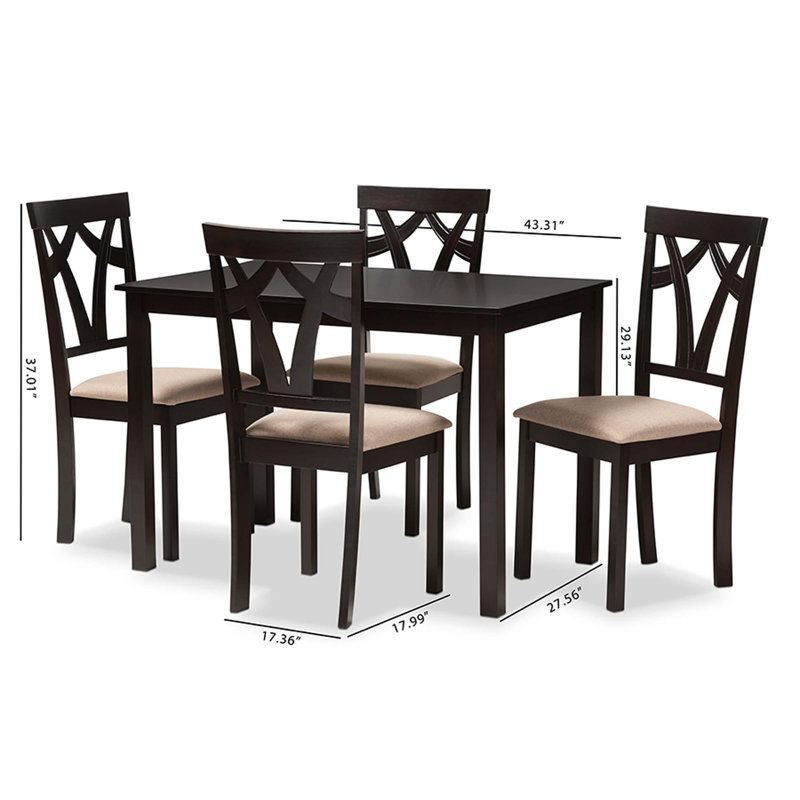 Sylvia Modern and Contemporary Upholstered and 5-Piece Dining Set, Sand/Espresso