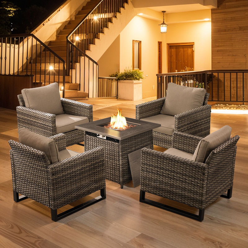Hansencamp 4 - Person Outdoor Seating Group With 30" Fire Pit And Cushions, Gray