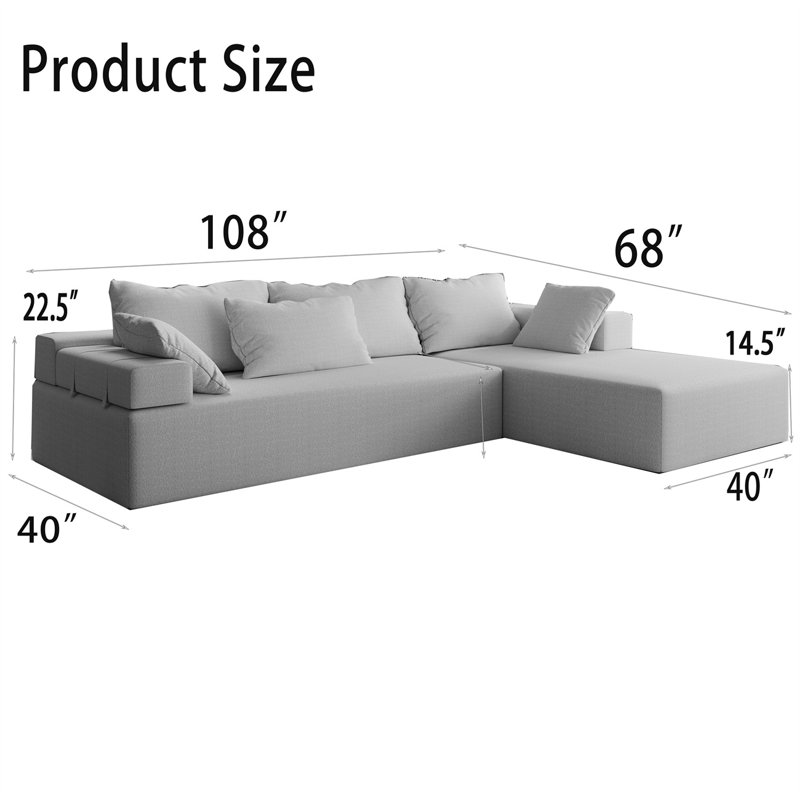 Upholstered Boneless L-Shaped Sectional, Green Chenille
