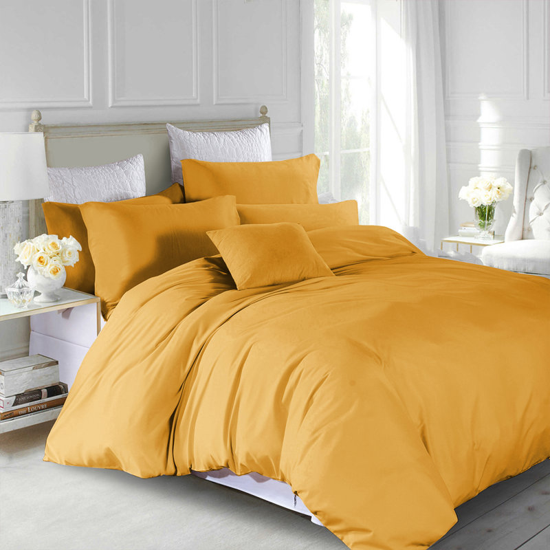 Marnisha Microfiber Duvet Cover Set with Pillowcases Included, Super King Duvet Cover Set +2 Pieces Included, Ochre