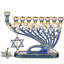 Ensemble de fête juive - candélabre en émail bleu peint à la main avec écoulement moderne et conception de l'étoile de David et cadeau de Hanoukka tournant par Matashi