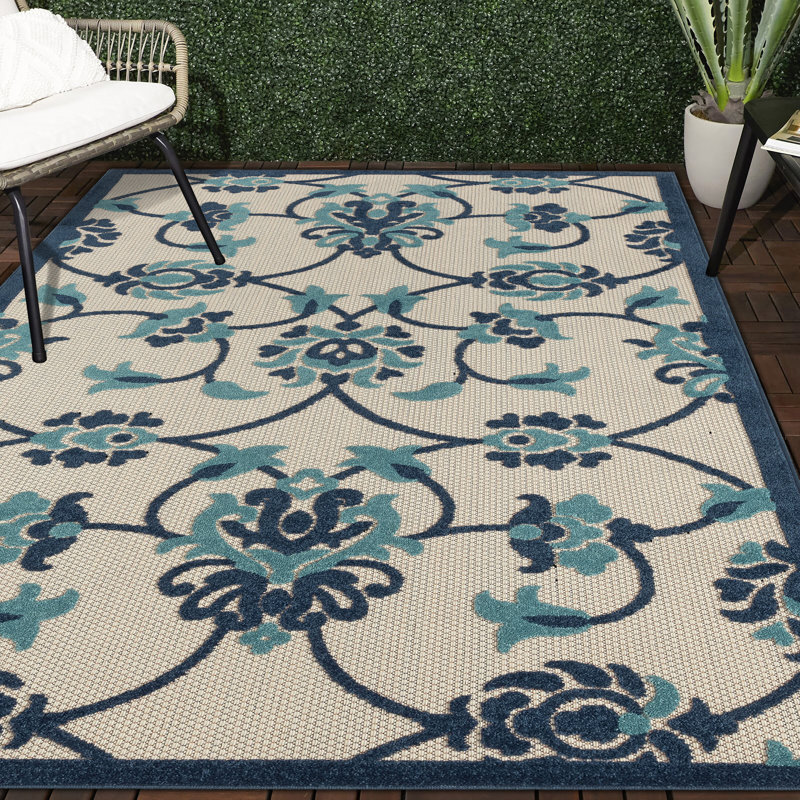 Floral Damask High-Low Power Loomed Indoor/Outdoor Area Rug, Rectangle 3'6" x 5'6"