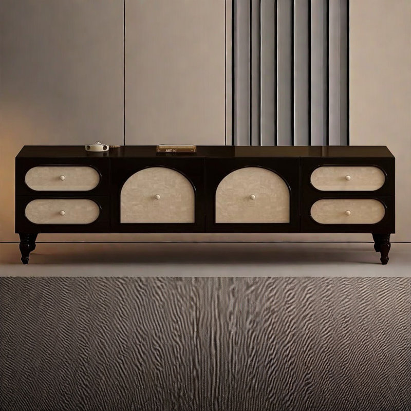Meuble télé avec rangement Shell, 70.9'', Noir, noir, noir, noir