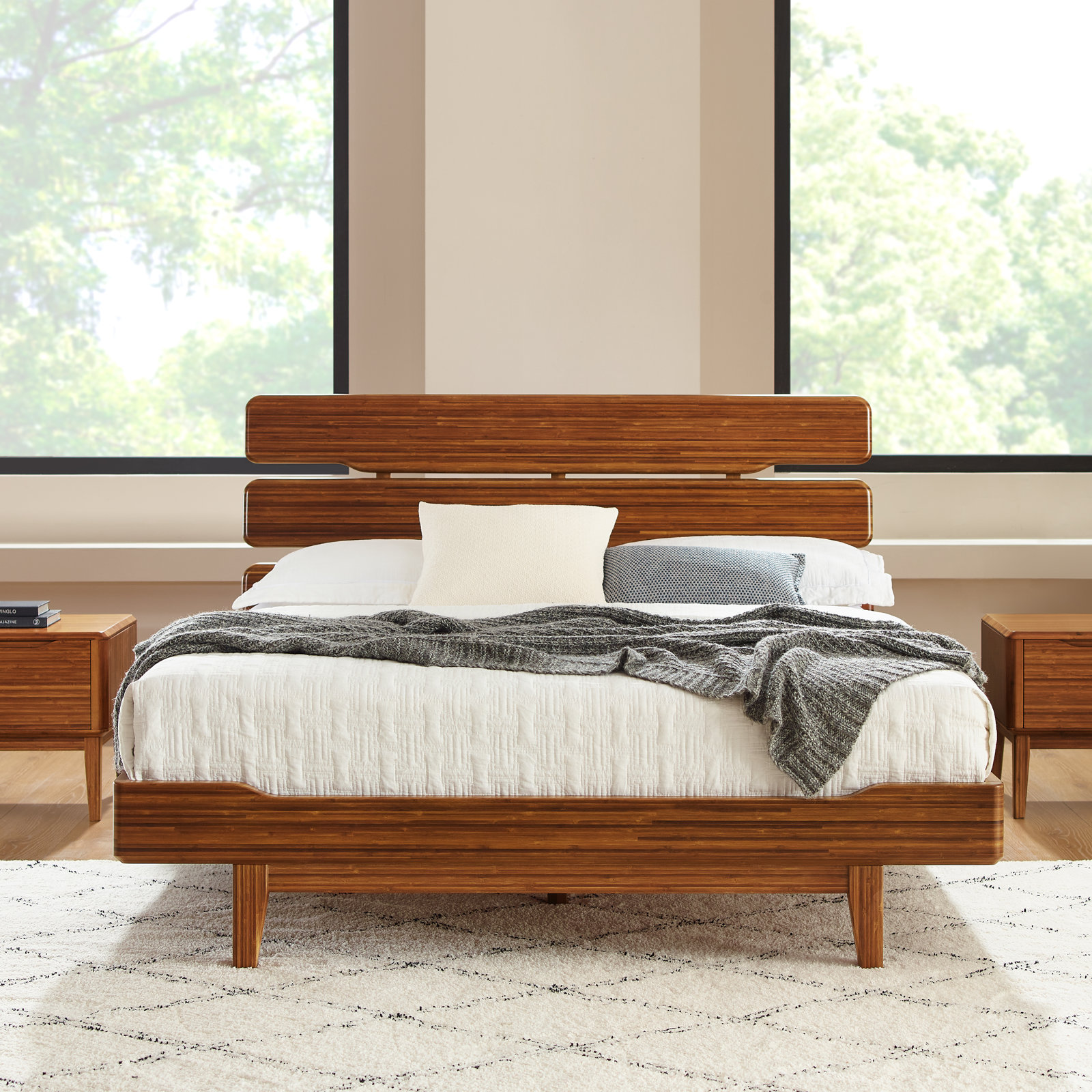 Lacey Solid Wood Slat Bed, King, Brown