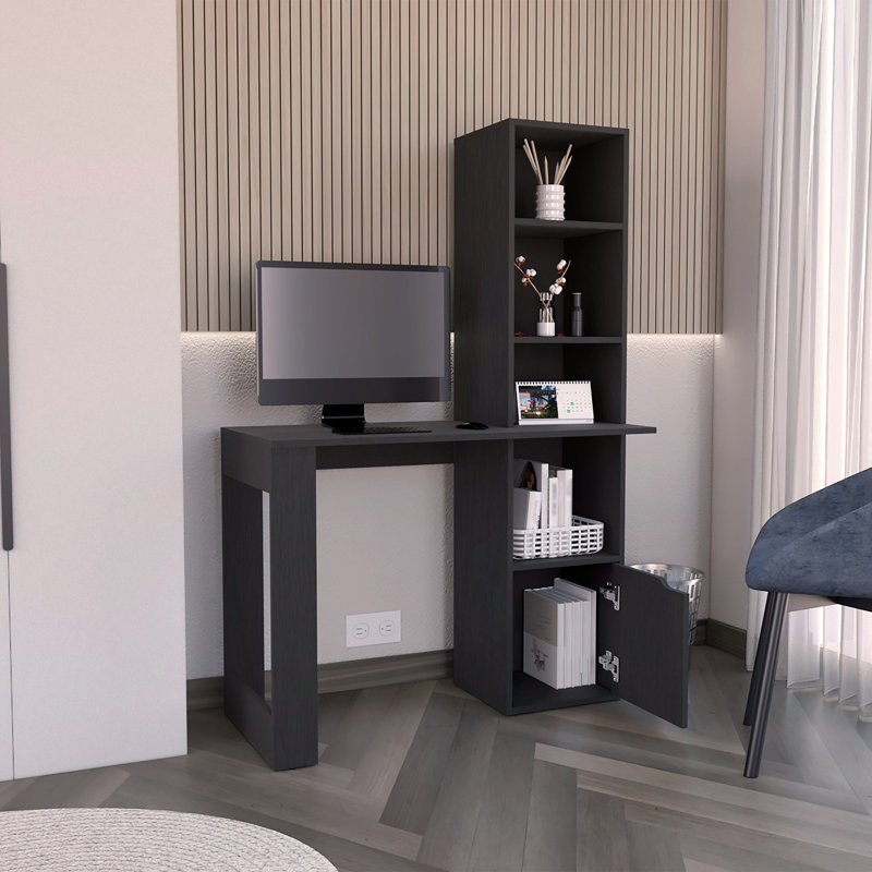 Bureau d'écriture avec bibliothèque et armoire, noir