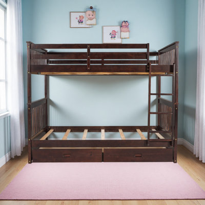 Full-Over-Full Bunk Bed With Ladders And Two Storage Drawers