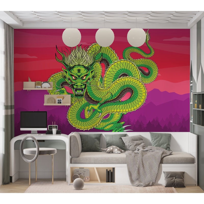 Premium Wallpaper Wall Mural - Green Dragon, 96" L x 120" W