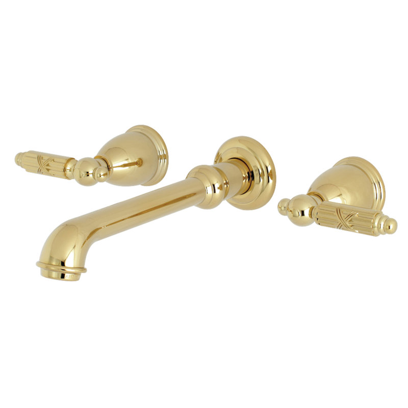 Kingston Brass Georgian Two-Handle 3-Hole Wall Mount Bathroom Faucet, Polished Brass