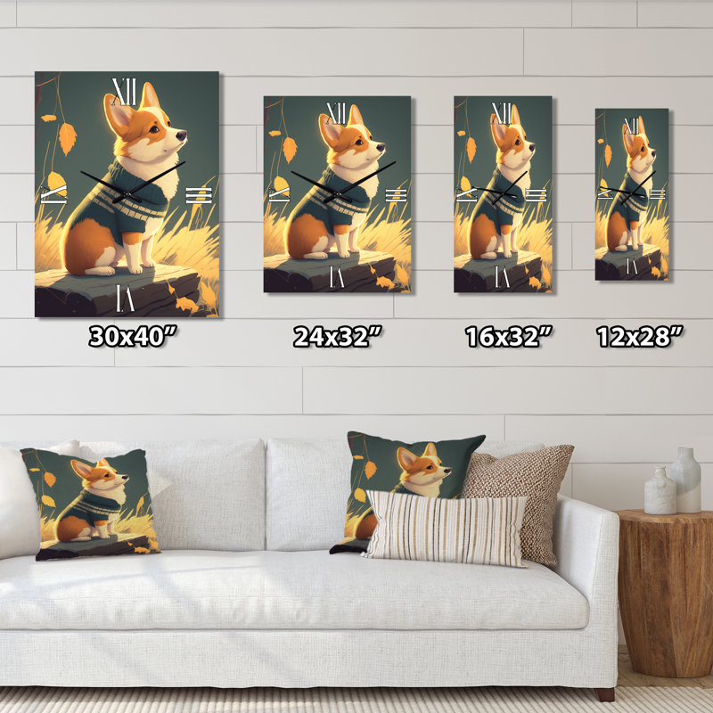 Mignon petit chien Corgi - horloge murale moderne animaux mafieux, Très grand