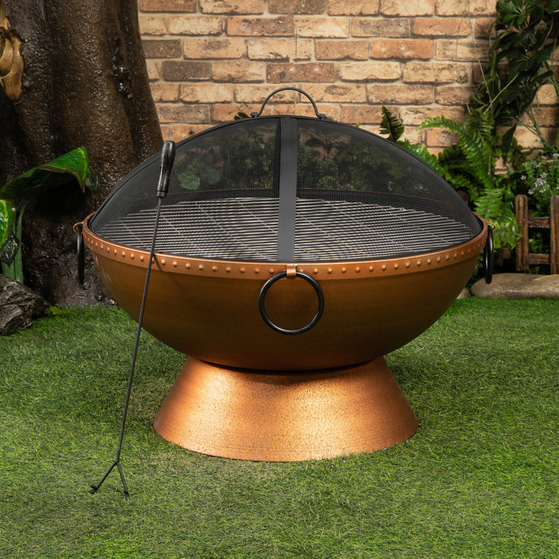 Bronze Round Steel Wood Burning Fire Pit with Spark Screen