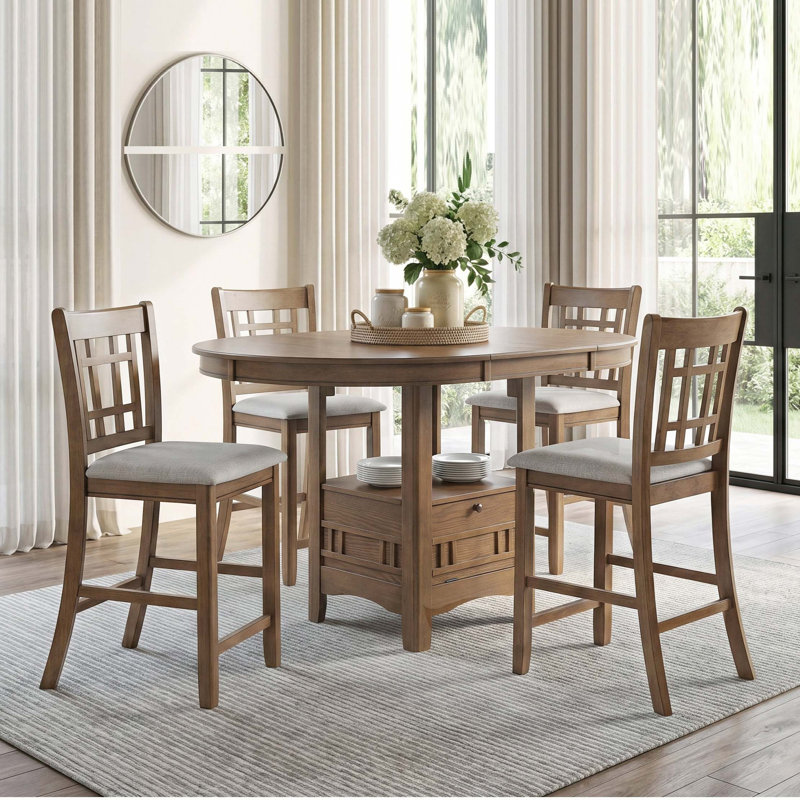 Ensemble de salle à manger moderne à hauteur de comptoir moderne avec table extensible et base de rangement, 5