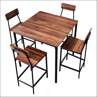 Ensemble table et chaises de bar 5 pièces avec bords arrondis, design gain de place pour le salon, la salle à manger et la cuisine