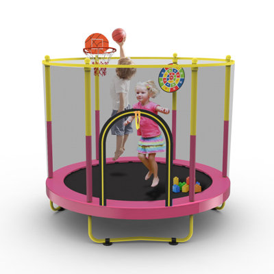 60" Trampoline For Kids With Net,5 Ft Indoor & Outdoor Small Toddler Trampoline With Basketball Hoop & Dart Board For Ages 1-8, Birthday Gifts, Baby Toddler Christmas Toys