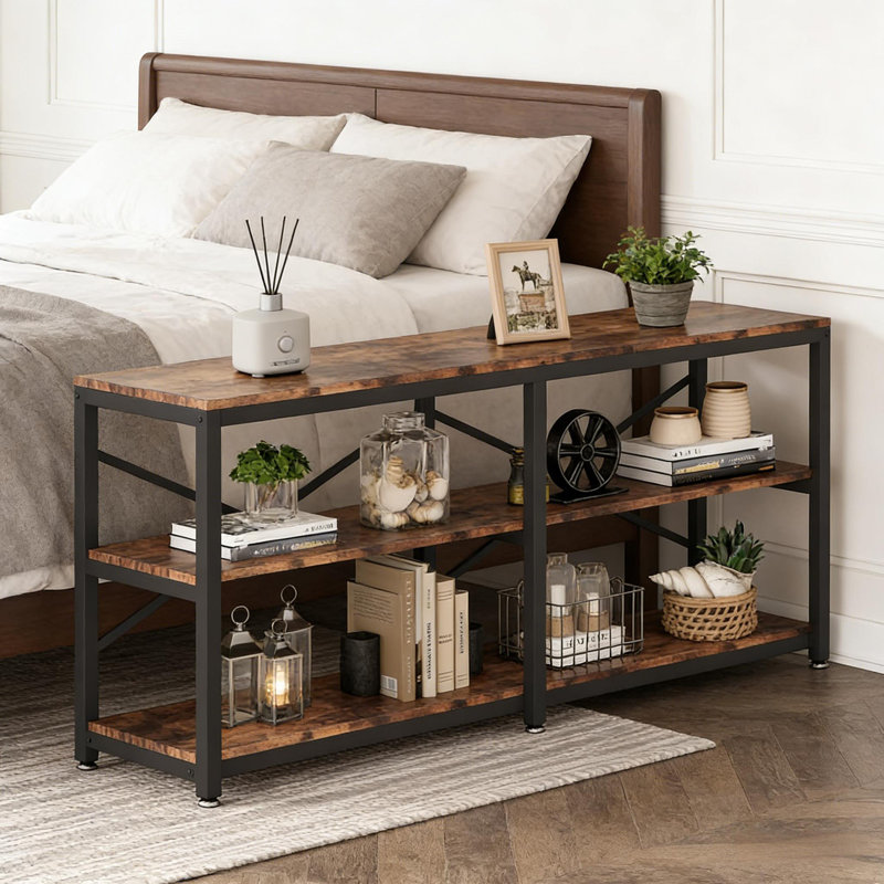 Canapé rustique de style campagnard, table de vestibule à 3 niveaux, console, meuble télé, bibliothèque