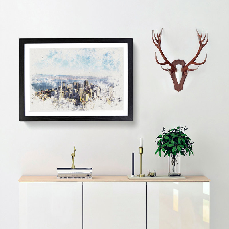 View Of San Francisco Watercolour - Framed Print, 35cm H x 50cm W x 2cm D, Black