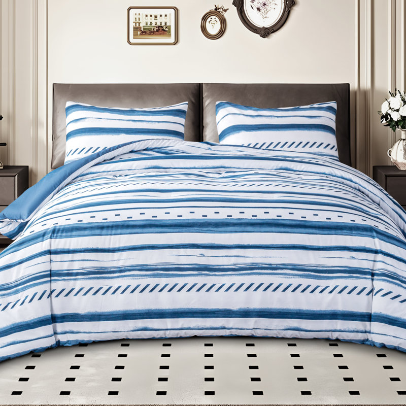 Printed Comforter Set With 100% Cotton Cover, King Comforter + 2 Standard Pillowcases