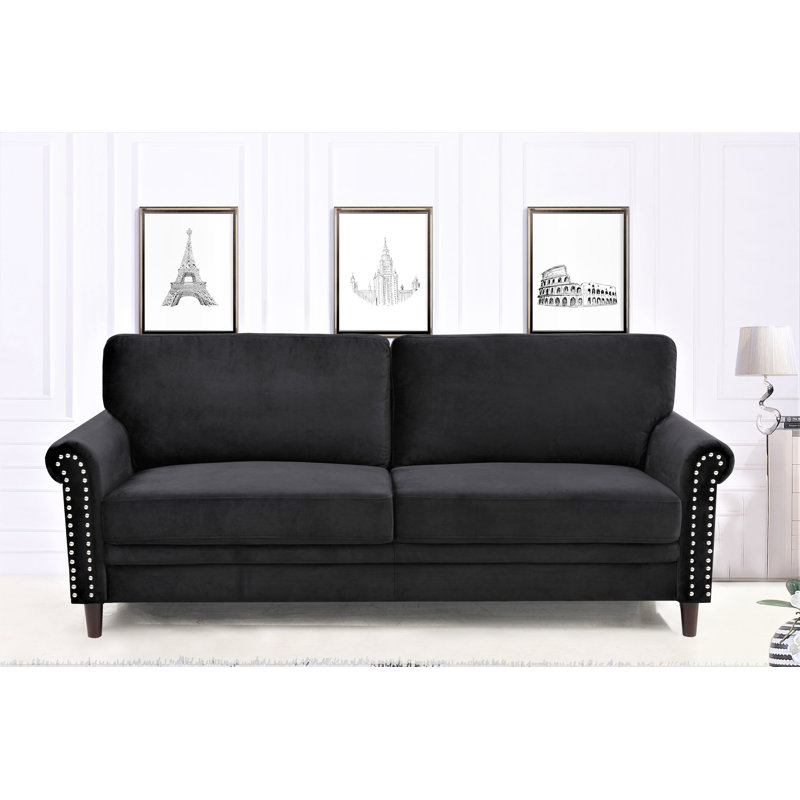 Reedsburg 79.5'' Velvet Sofa, Black Velvet