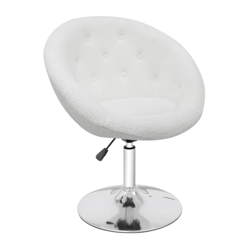 Antoinette Round Tufted Vanity Chair with 360 Swivel, Cute Velvet Makeup Seat with Adjustable Height, White
