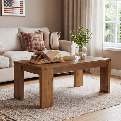 Solid Wood Coffee Table, 47" Farmhouse Rectangular Coffee Table With Thick Legs For Living Room, Easy Assembly