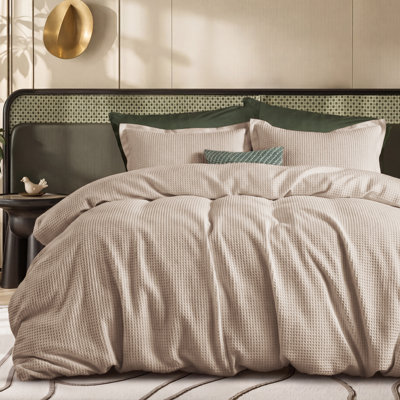 Bedsure 100% Cotton Waffle Weave Duvet Cover Set - California King Size Linen Beding Set For All Season(Set of 3)
