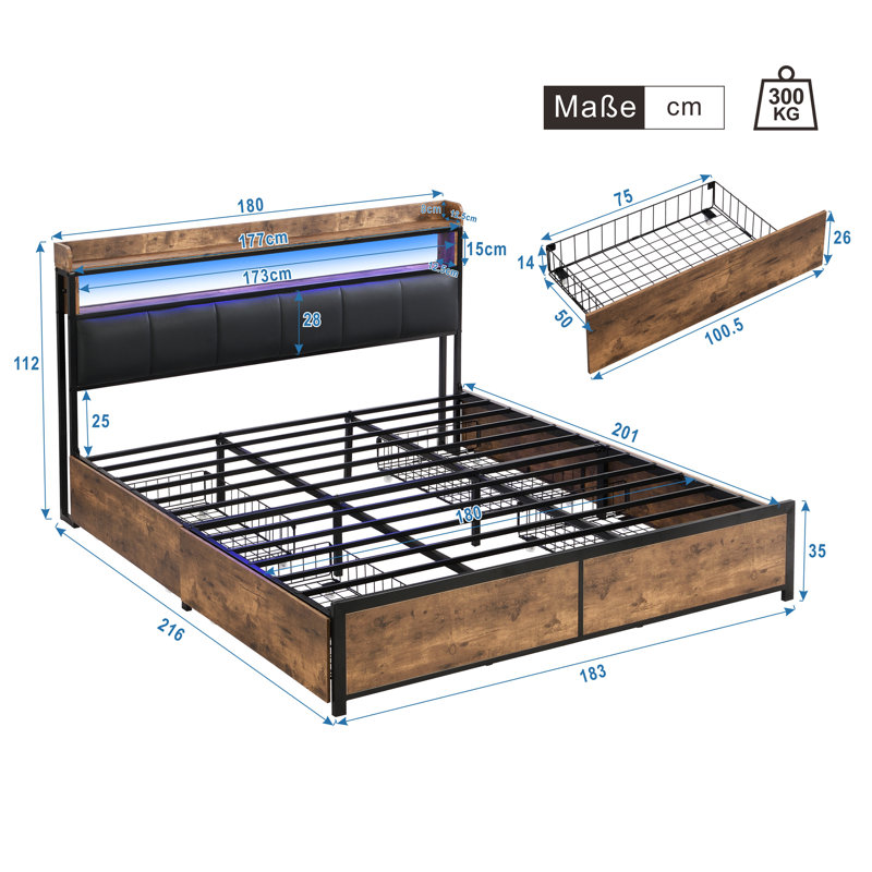 Awalt Drawers Bed, Super King (6')