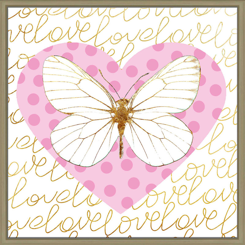 «Butterfly Love (Pink) (Square)» par Jodi - impression, H 39,5 po x l 39,5 po x P 2 po, Cadre flottant champagne
