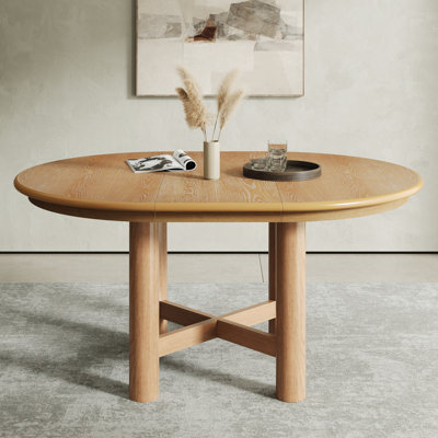 Table de salle à manger extensible de 63 po, table de salle à manger extensible pour 4 à 6 personnes avec rallonge amovible, pieds en bois d'hévéa et plateau en placage de chêne pour la salle à manger et la cuisine