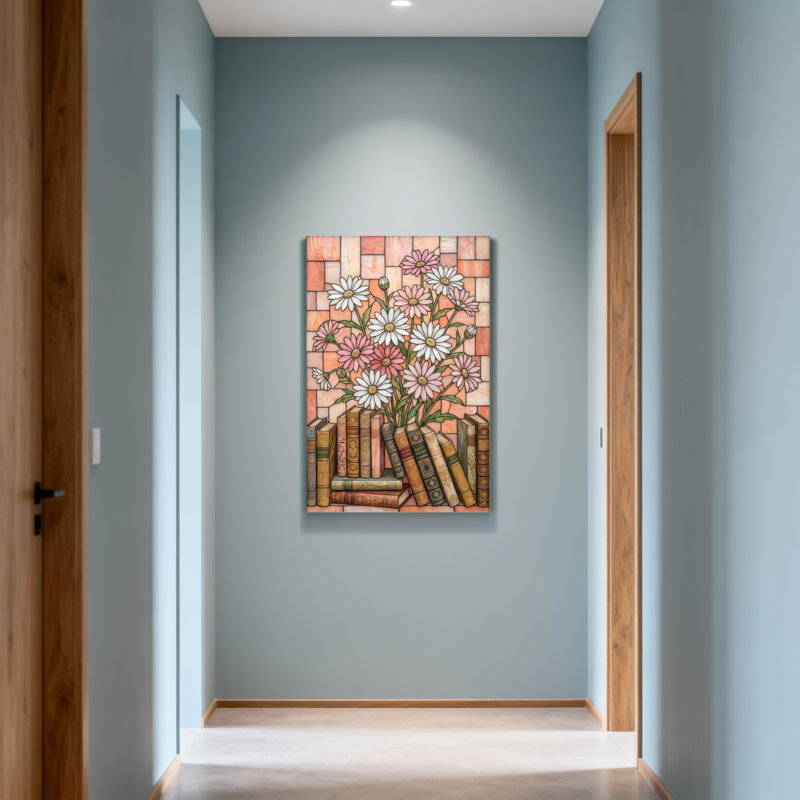 Plantes et fleurs, livres floraux, brique, motif d'art mural, H 48 po x l 32 po