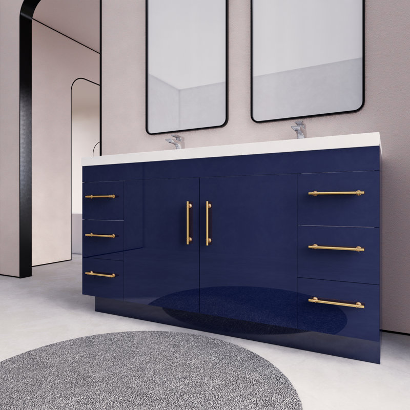 Verda 59.05'' Double Bathroom Vanity with Acrylic Top, Navy Blue