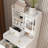 3-In-1 Dressing Table With LED Mirror & Storage Stool - Compact Makeup Vanity With 4 Drawers, Storage Cabinet & Hidden Stool,  Density Board Design, Open Bookshelf For Bedroom Organization