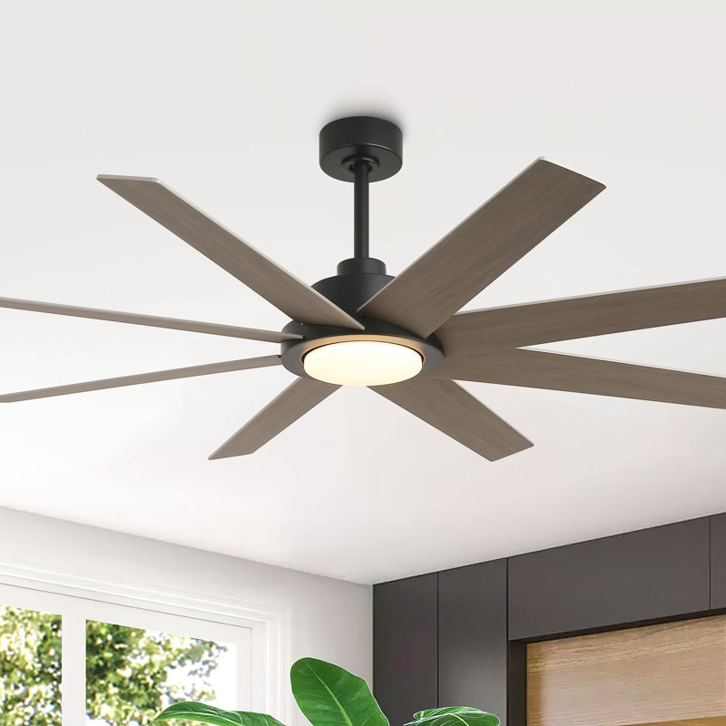 Farmhouse 60" 8-Blade Large 3CCT LED Windmill Ceiling Fan with Light and Remote Control