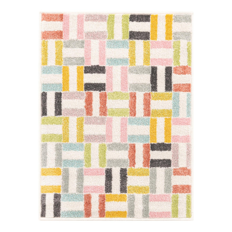Geometric Power Loom Polypropylene Plastic Rug, Rectangle 2'2" x 2'11"