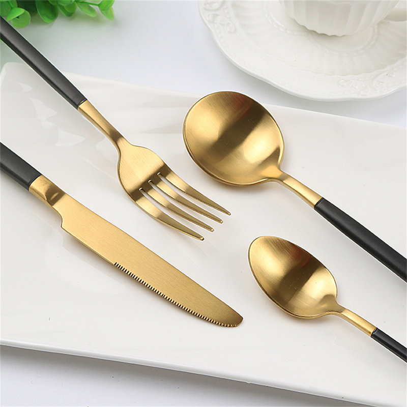 Ensemble de 24 couteaux à steak, fourchette et cuillère en acier inoxydable 24 pièces - Couverts de qualité 304 pour les repas, le café et les fruits - Comprend des baguettes