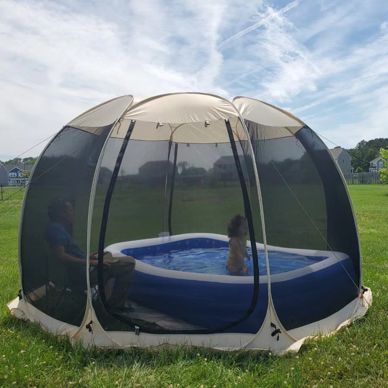 12' x 12' Beige Fiberglass Pop-Up Screen Tent Canopy