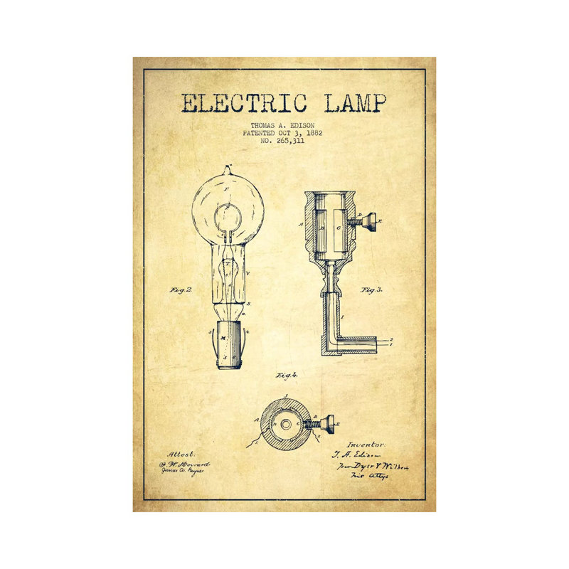 Electric Lamp Vintage Patent Blueprint by Aged Pixel - Gallery-Wrapped Canvas Giclée on Canvas, 20.32 cm H x 30.48 cm W