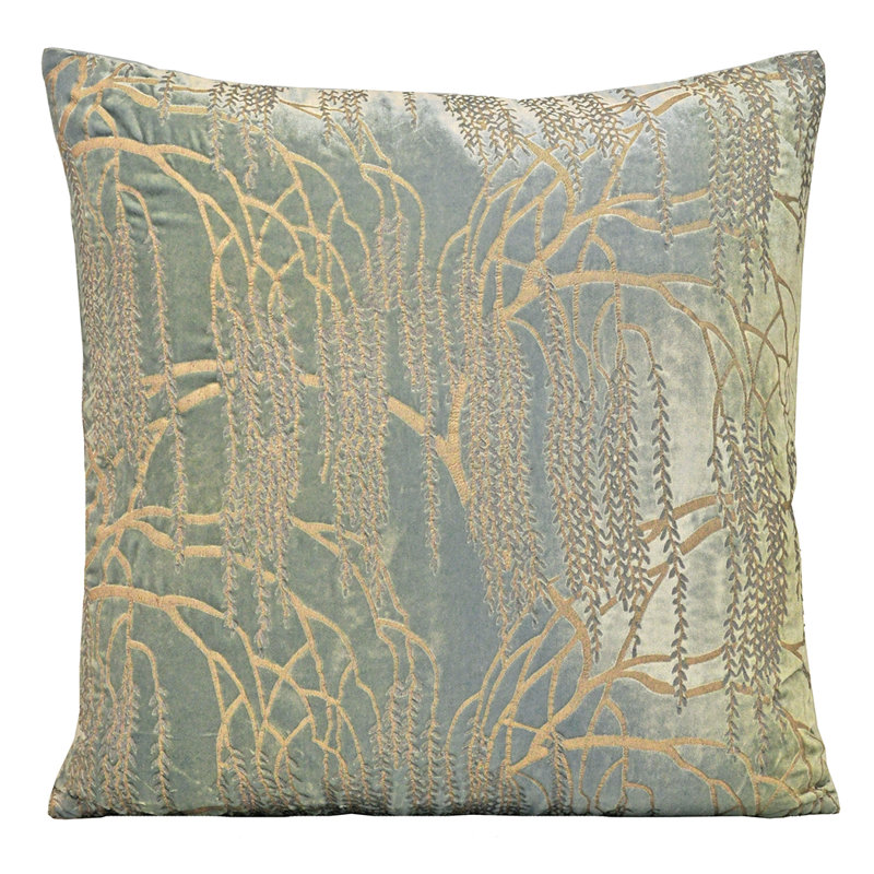 Willow Metallic Square Velvet Pillow Cover & Insert, Ice, 18" x 18"