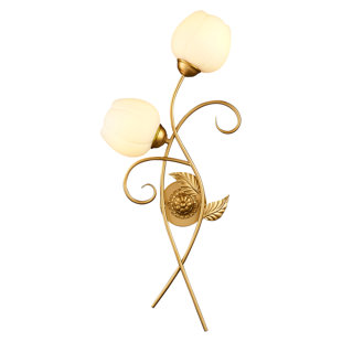 Gold 2-Light Floral Wall Sconce With Frosted Glass Shades