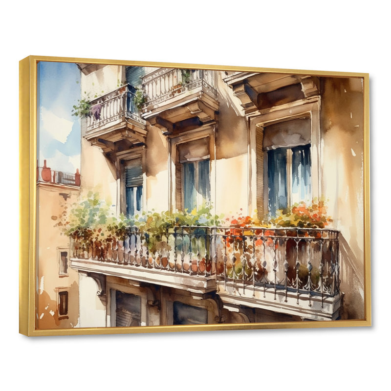 «Rufael Barcelona Old World Charm I», reproduction sur toile, H 24 po x l 32 po x P 1 po, Cadre flottant doré