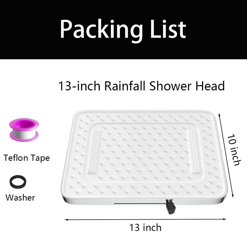 13'' High Pressure Rain Shower Head, 5 Spray Modes Shower Head With Adjustable Swivel Ball Joint, Silver