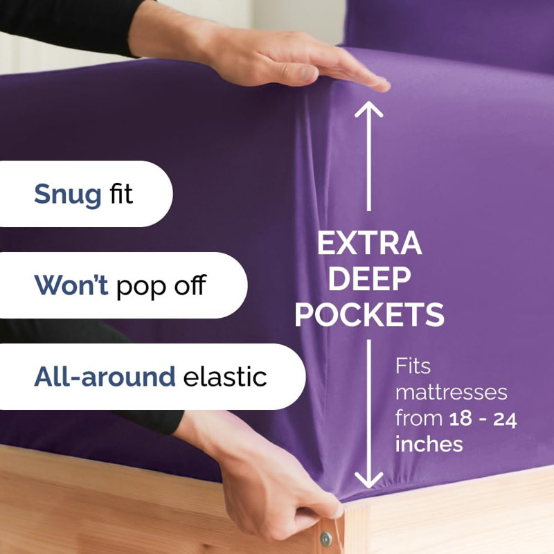 Extra Deep Pocket Sheet Set, Cooling & Breathable Bed Sheets, Soft Hotel Luxury Bedding, Fits 18–24 Inch Mattress, Purple