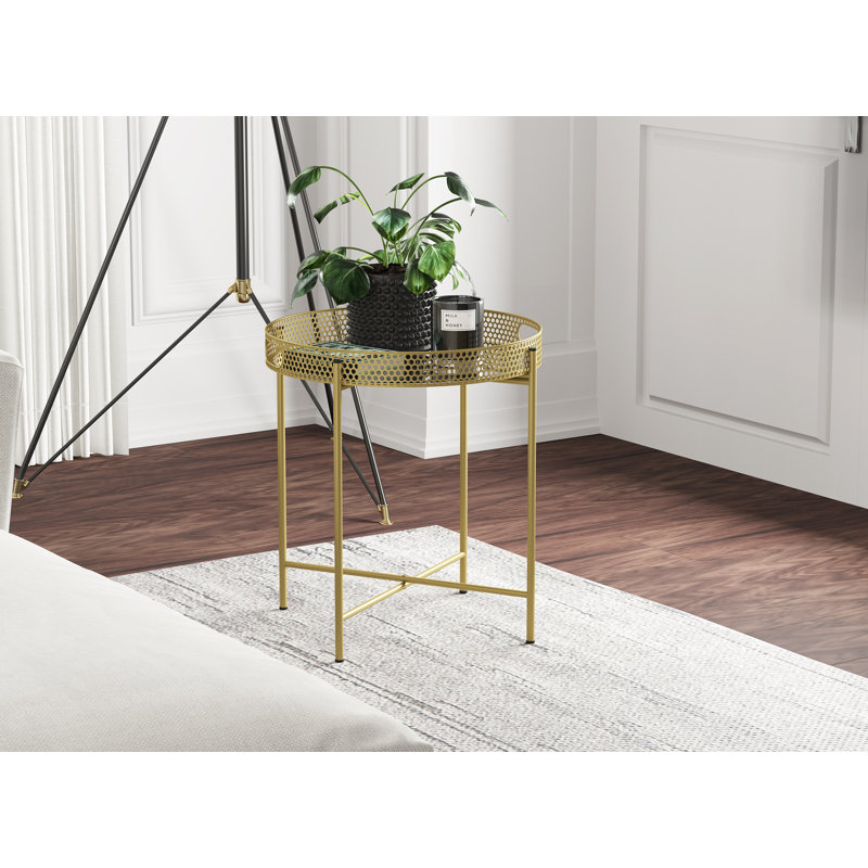 Side Table. End Table Living Room. Bedside Table or Night Stand. Small Entry Table Gold with Mirror