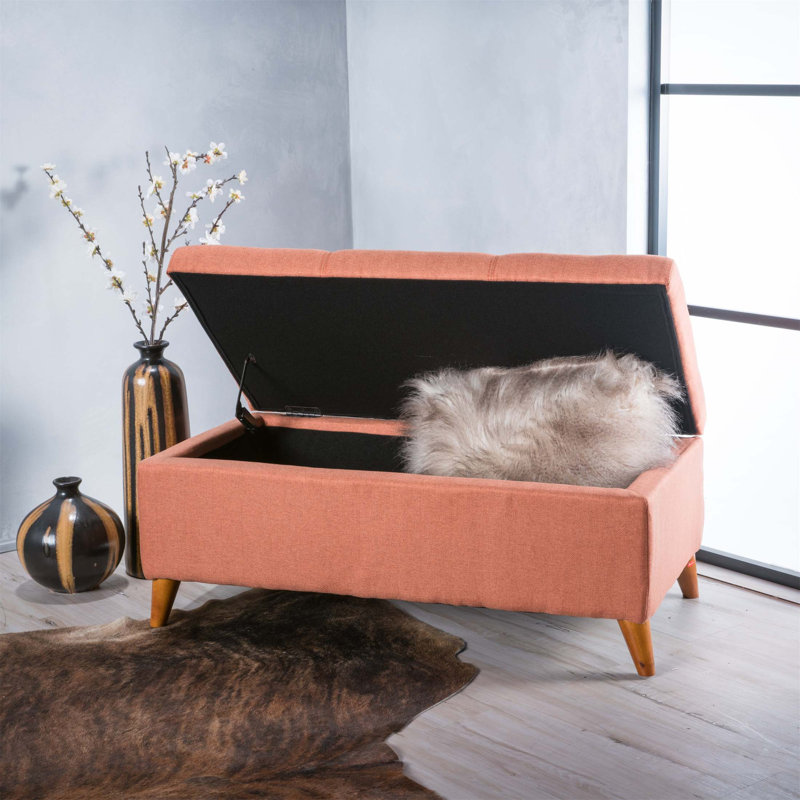 Tufted Ainsley Button Storage Ottoman Bench With Hinged Lid, Solid Wood Legs For Living Room & Bedroom